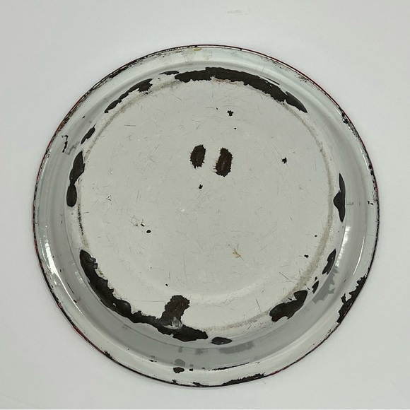 Porcelain Enamelware White Red Rim Farmhouse Bowl Basin Pan Dish MCM Vintage - Picture 8 of 12